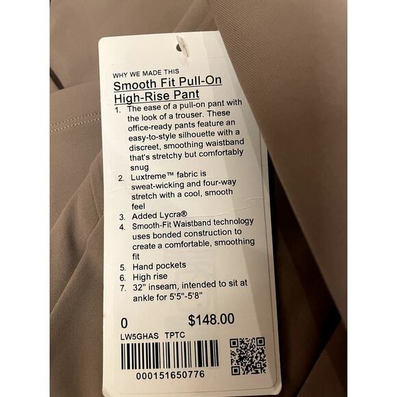 Lululemon Smooth Fit Pull-On High-Rise Pant - New With Tags, Taupetastic, Size 0 - Picture 2 of 13